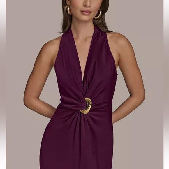 Donna Karan Satin,fully Lined,brooch Accent Waist Gown,Sz 12, New, Berry - Picture 6 of 9